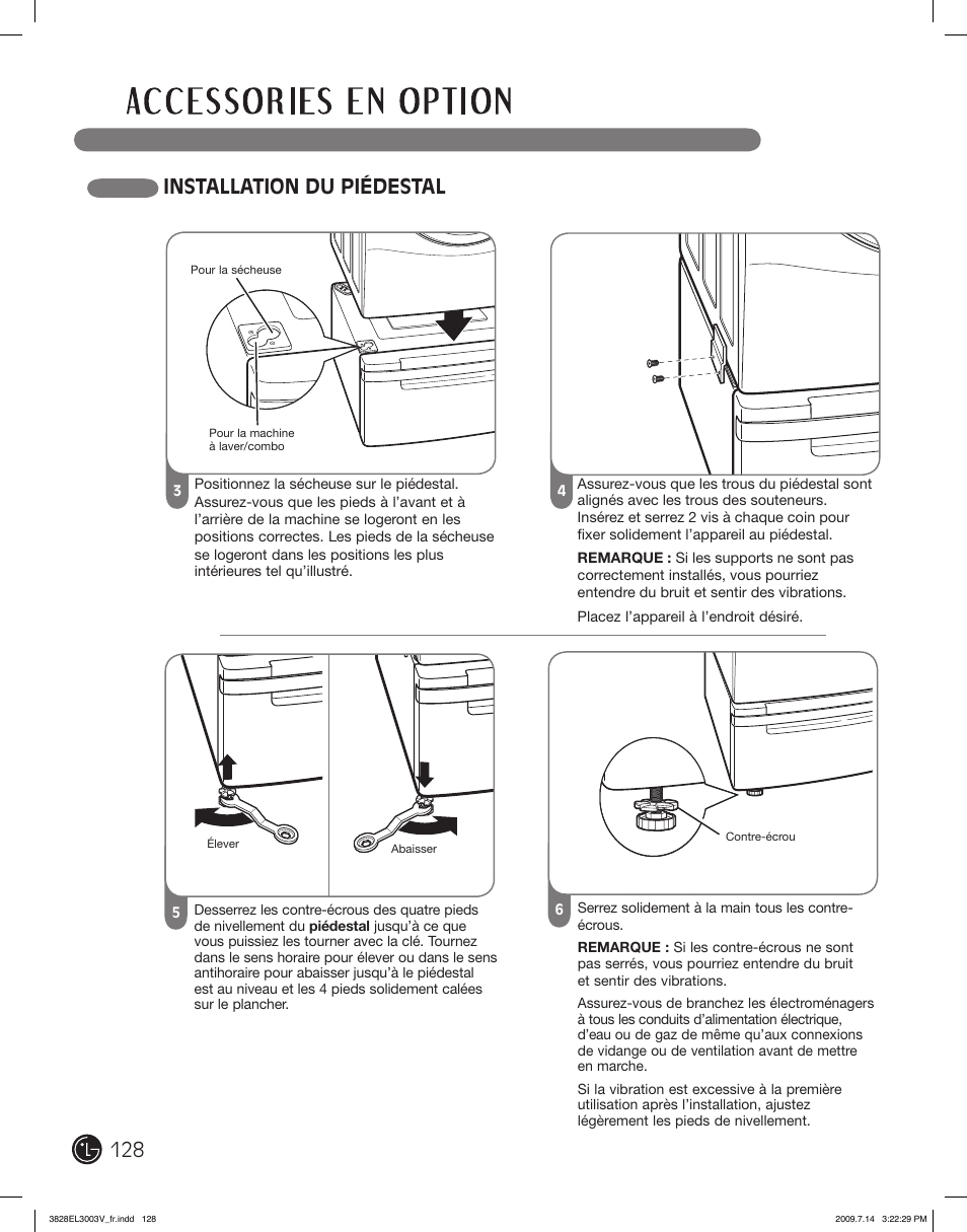 Installation du piédestal | LG DLGX2502W User Manual | Page 128 / 134