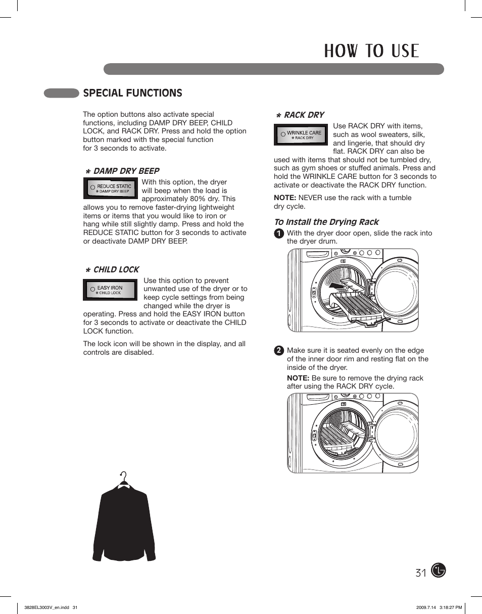 Special functions | LG DLGX2502W User Manual | Page 31 / 134