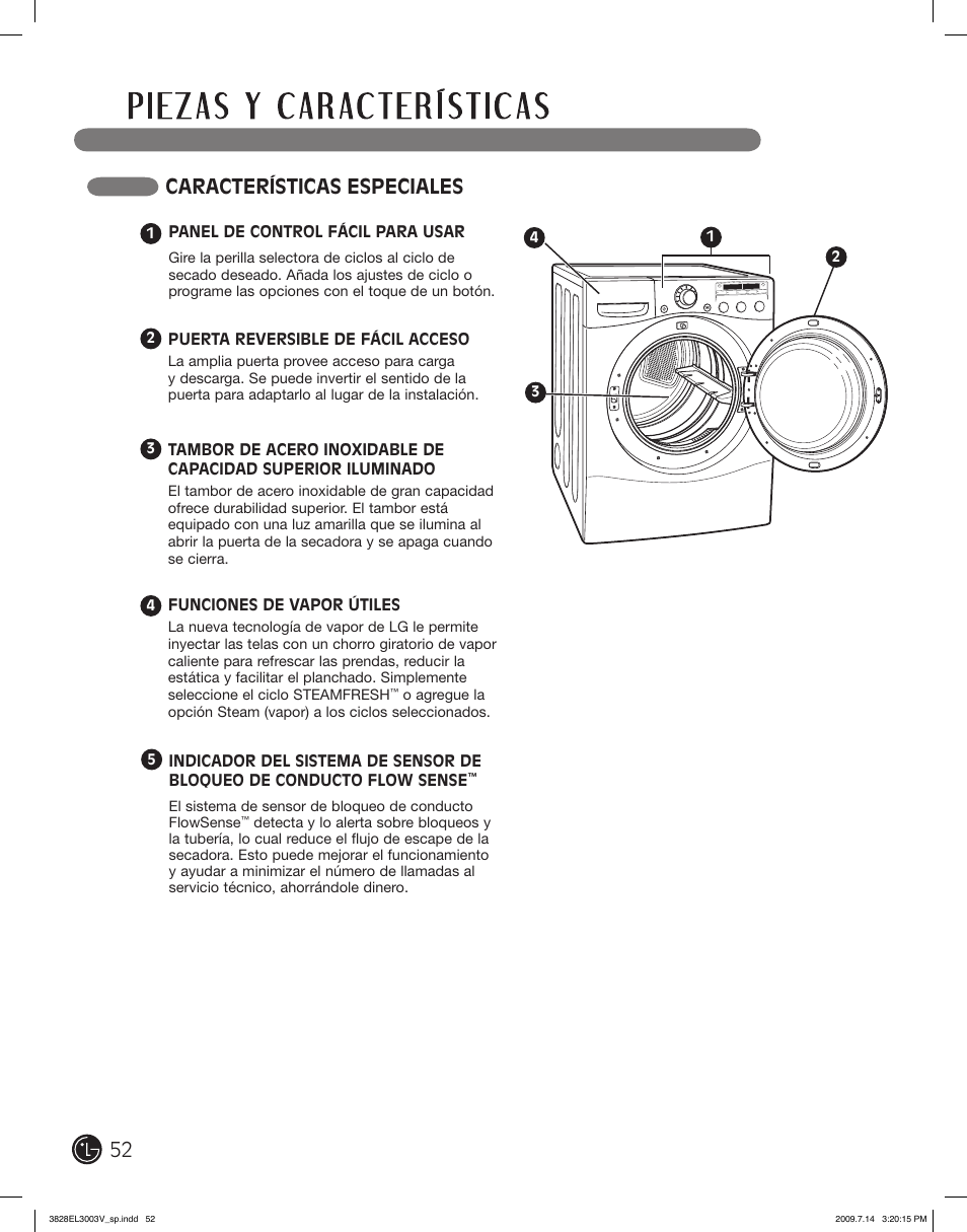 Características especiales | LG DLGX2502W User Manual | Page 52 / 134