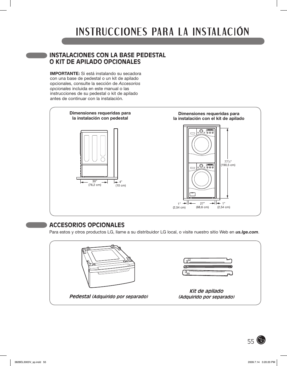 Accesorios opcionales | LG DLGX2502W User Manual | Page 55 / 134