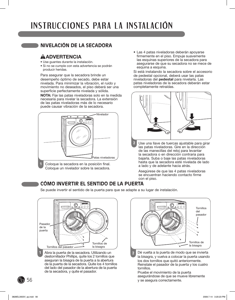 Advertencia | LG DLGX2502W User Manual | Page 56 / 134