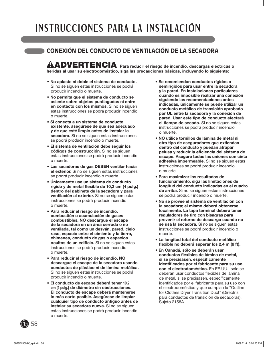 Wadvertencia | LG DLGX2502W User Manual | Page 58 / 134