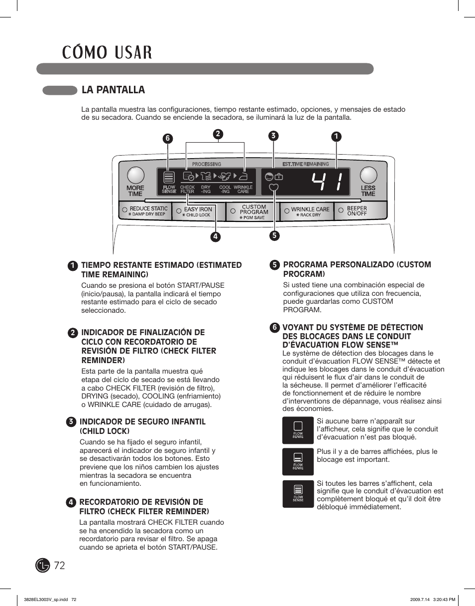 La pantalla | LG DLGX2502W User Manual | Page 72 / 134