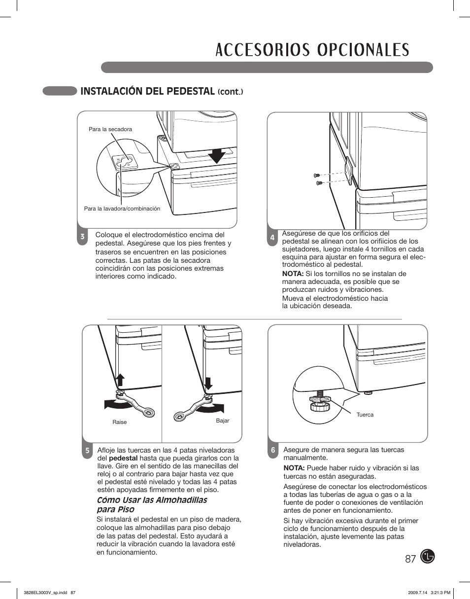 Instalación del pedestal | LG DLGX2502W User Manual | Page 87 / 134