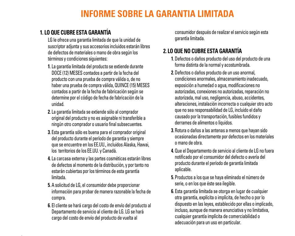 Informe sobre la garantia limitada | LG CU320 User Manual | Page 101 / 206