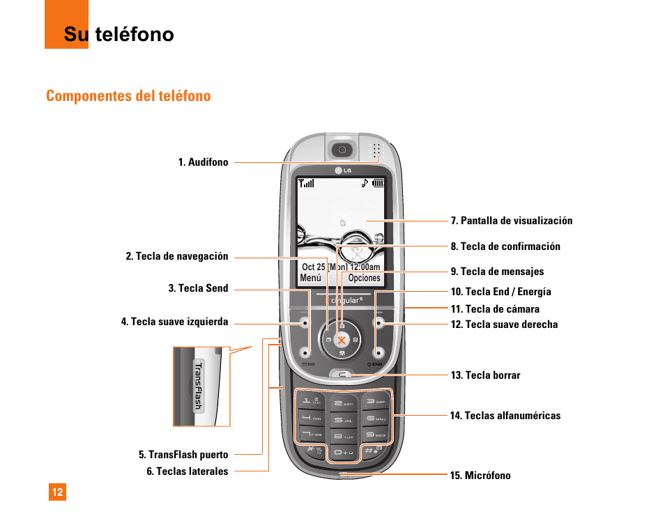 Su teléfono, Componentes del teléfono | LG CU320 User Manual | Page 114 / 206