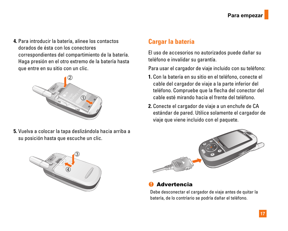 Cargar la batería | LG CU320 User Manual | Page 119 / 206