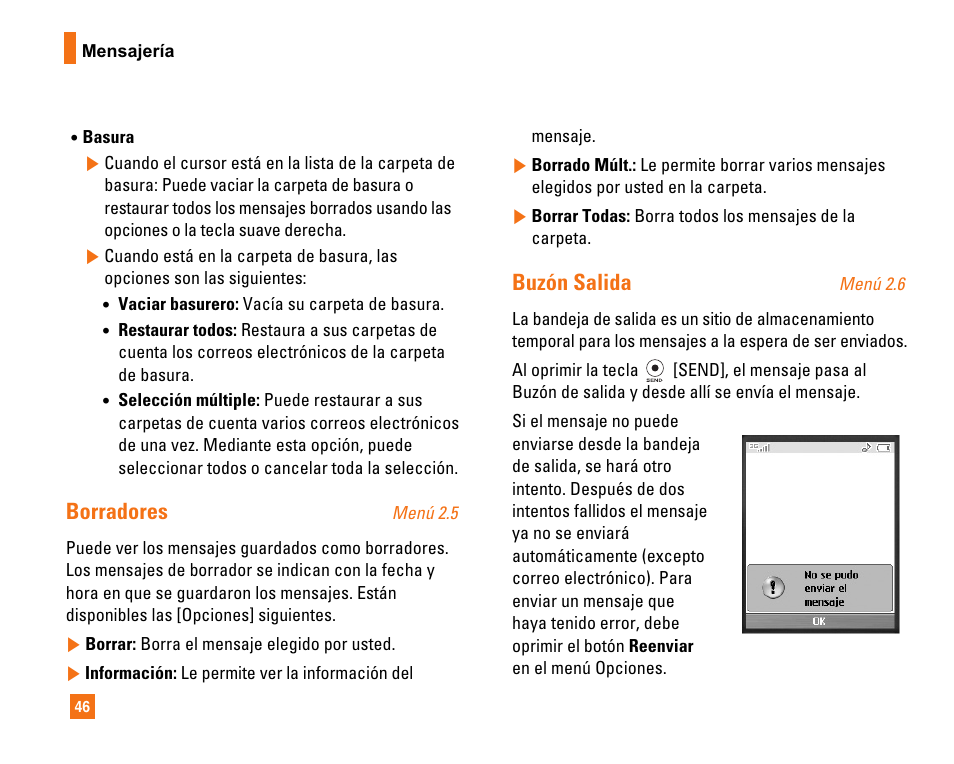 Borradores, Buzón salida | LG CU320 User Manual | Page 148 / 206