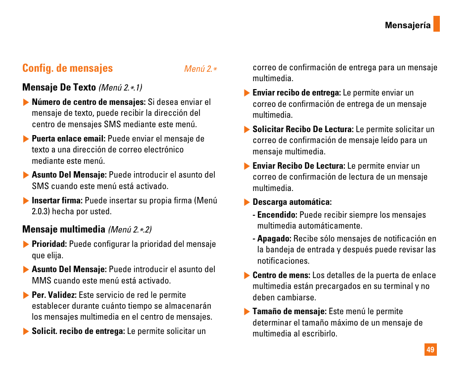 Config. de mensajes | LG CU320 User Manual | Page 151 / 206