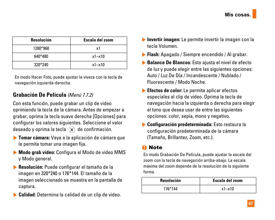 Grabación de película | LG CU320 User Manual | Page 169 / 206