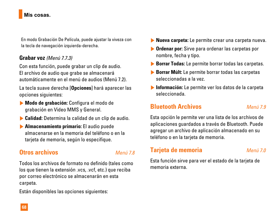 Otros archivos, Bluetooth archivos | LG CU320 User Manual | Page 170 / 206