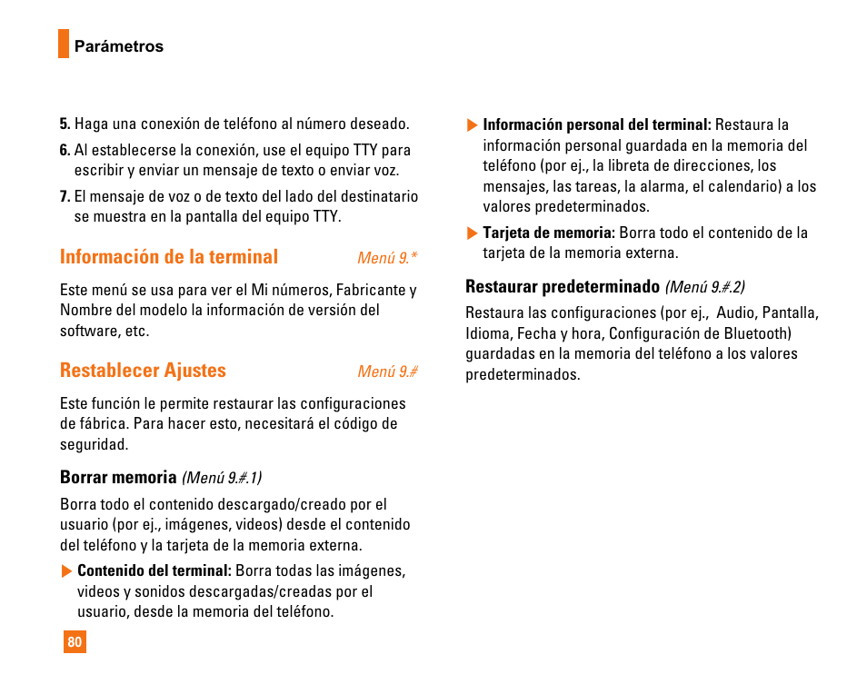 Información de la terminal, Restablecer ajustes | LG CU320 User Manual | Page 182 / 206