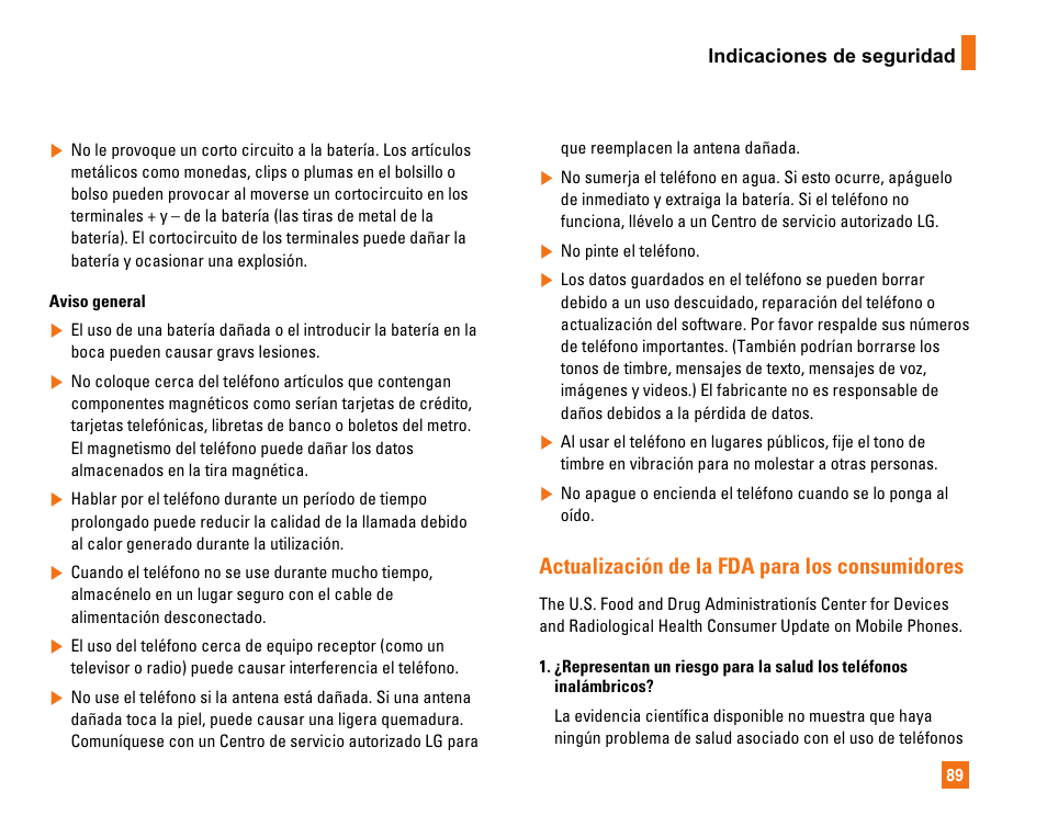 Actualización de la fda para los consumidores | LG CU320 User Manual | Page 191 / 206