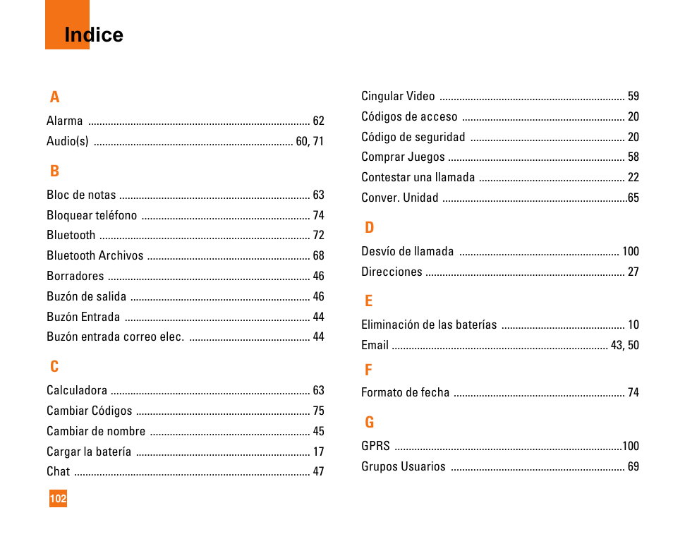 Indice | LG CU320 User Manual | Page 204 / 206