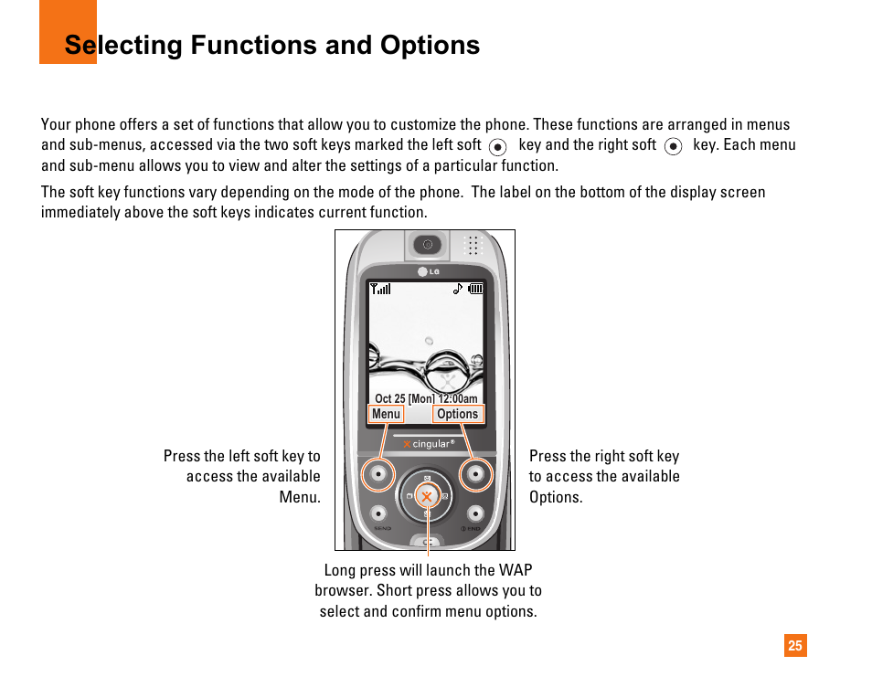 Selecting functions and options | LG CU320 User Manual | Page 29 / 206