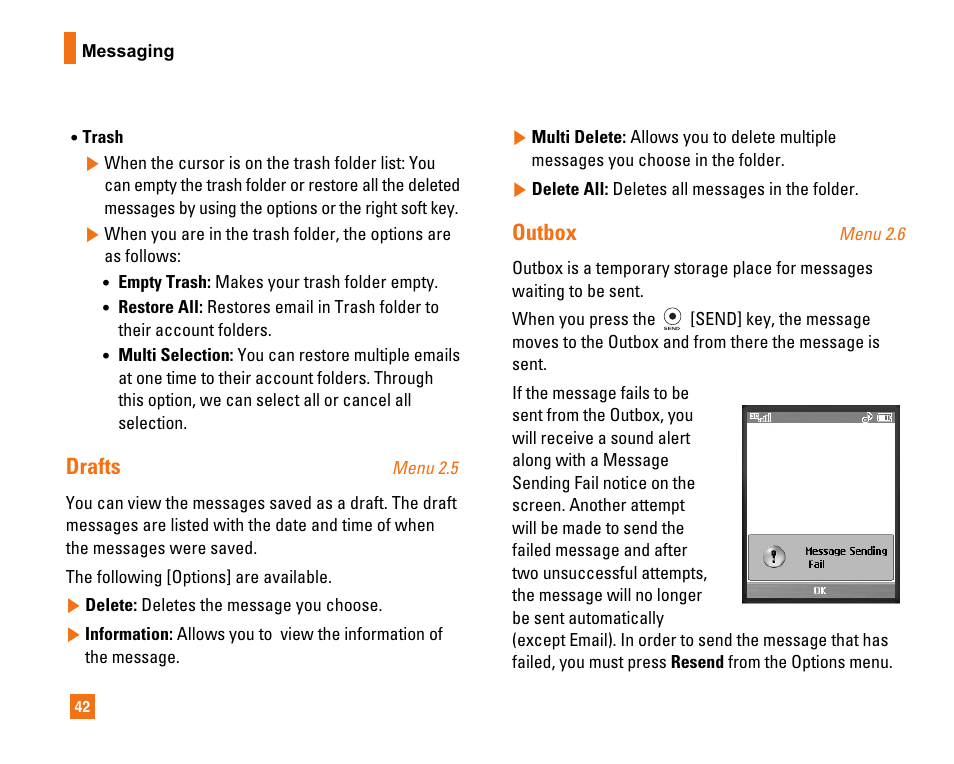 Drafts, Outbox | LG CU320 User Manual | Page 46 / 206