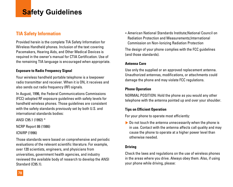 Safety guidelines, Tia safety information | LG CU320 User Manual | Page 82 / 206