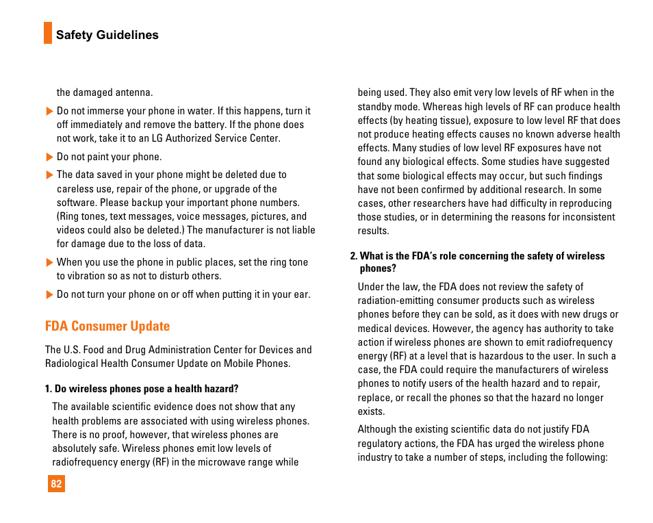 Fda consumer update | LG CU320 User Manual | Page 86 / 206