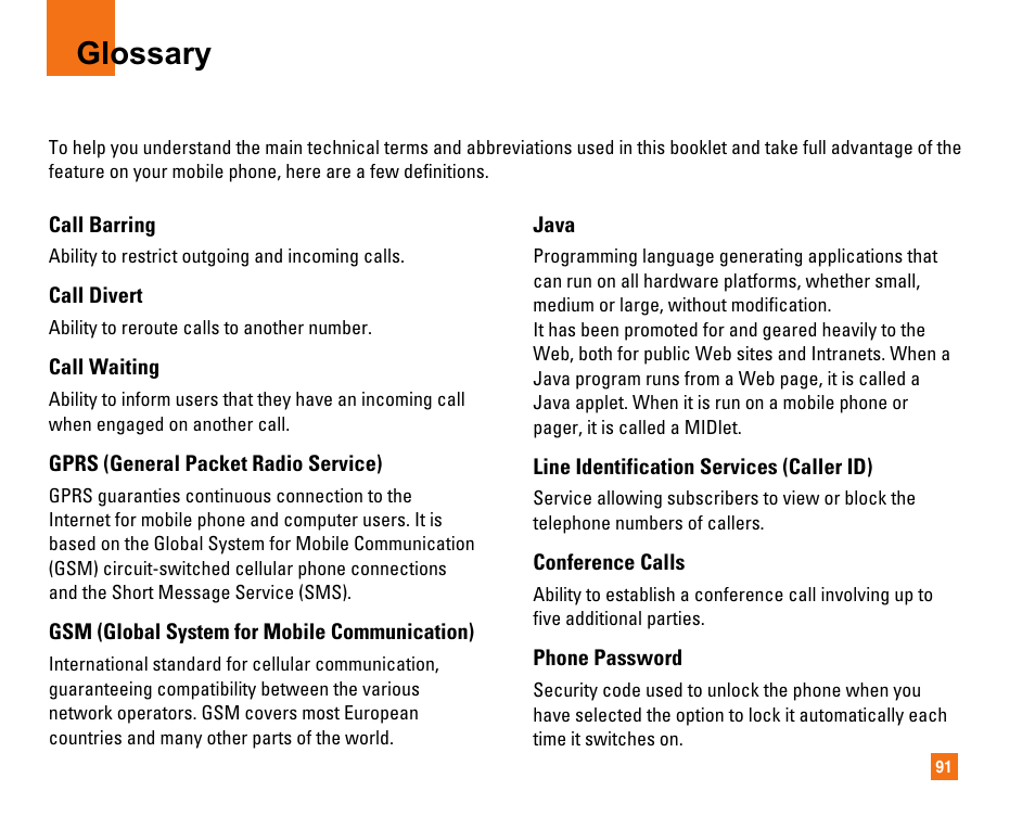 Glossary | LG CU320 User Manual | Page 95 / 206