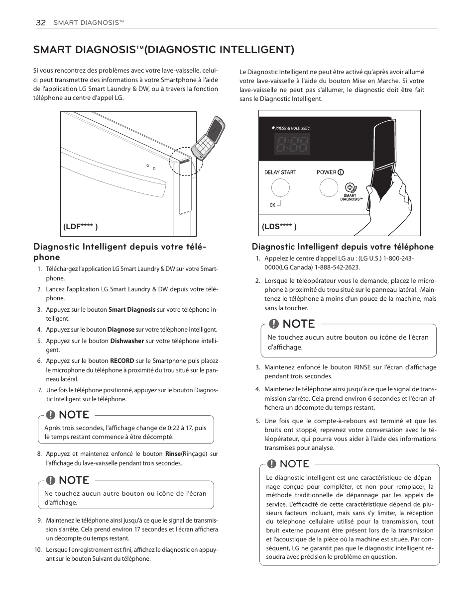 Smart diagnosis™(diagnostic intelligent), Diagnostic intelligent depuis votre téléphone, Diagnostic intelligent depuis votre télé- phone | LG LDS5774ST User Manual | Page 100 / 104