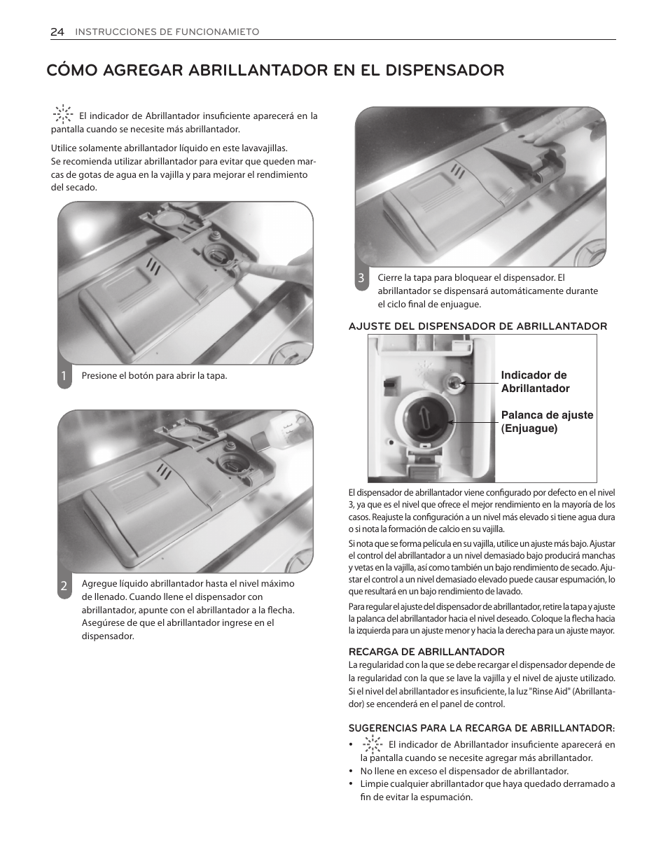Cómo agregar abrillantador en el dispensador | LG LDS5774ST User Manual | Page 58 / 104