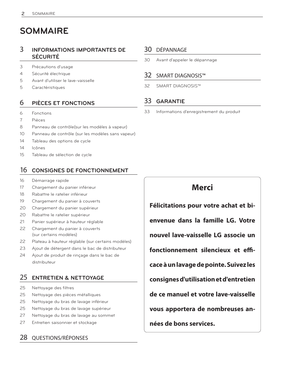 Sommaire, Merci | LG LDS5774ST User Manual | Page 70 / 104