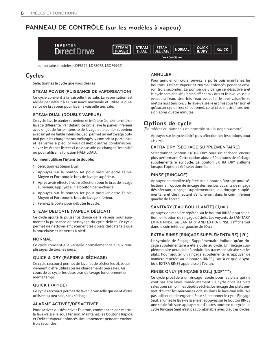 Options de cycle | LG LDS5774ST User Manual | Page 76 / 104