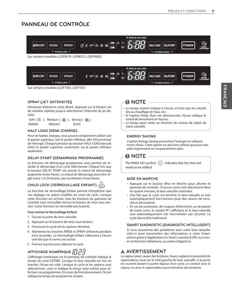 Panneau de contrôle, Avertissement, C;\miuૺ௻ຬ႞e | Francais | LG LDS5774ST User Manual | Page 77 / 104