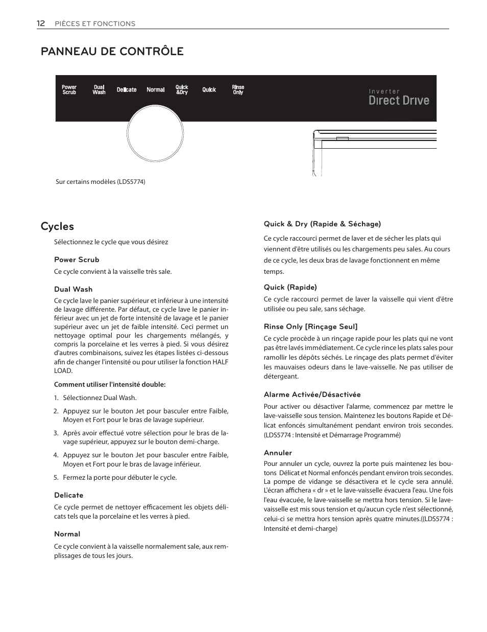 Panneau de contrôle, Cycles | LG LDS5774ST User Manual | Page 80 / 104