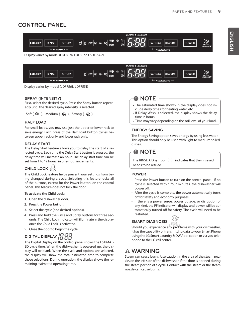 Control panel, Warning, C;\miuૺ௻ຬ႞e | LG LDS5774ST User Manual | Page 9 / 104