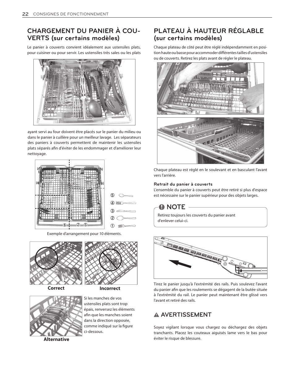 Plateau à hauteur réglable (sur certains modèles), Avertissement | LG LDS5774ST User Manual | Page 90 / 104