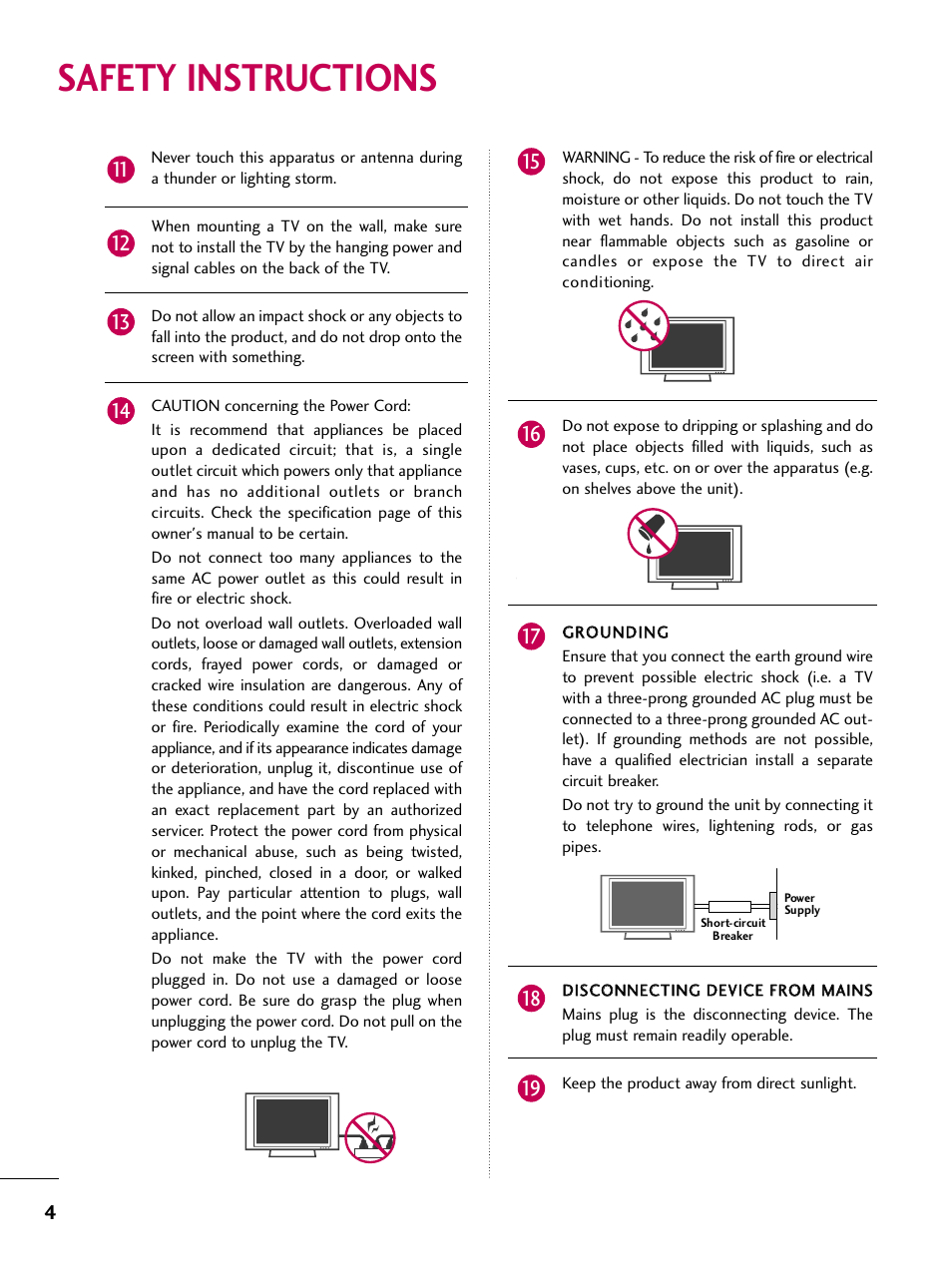 Safety instructions | LG 42LG50 User Manual | Page 4 / 114