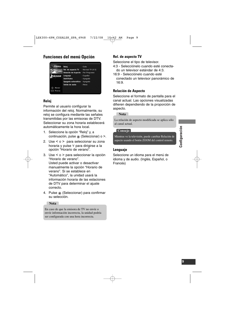 Funciones del menú opción | LG DTT901 User Manual | Page 27 / 36