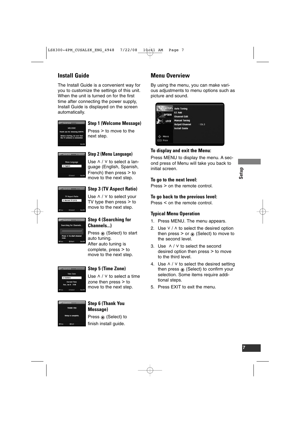 Install guide, Menu overview | LG DTT901 User Manual | Page 7 / 36
