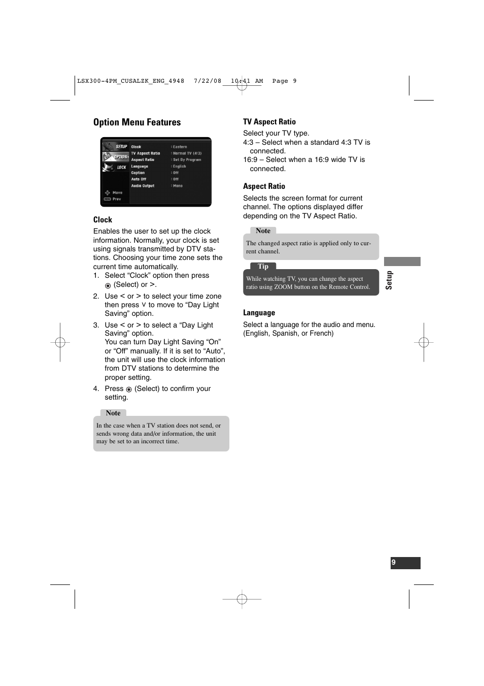 Option menu features | LG DTT901 User Manual | Page 9 / 36