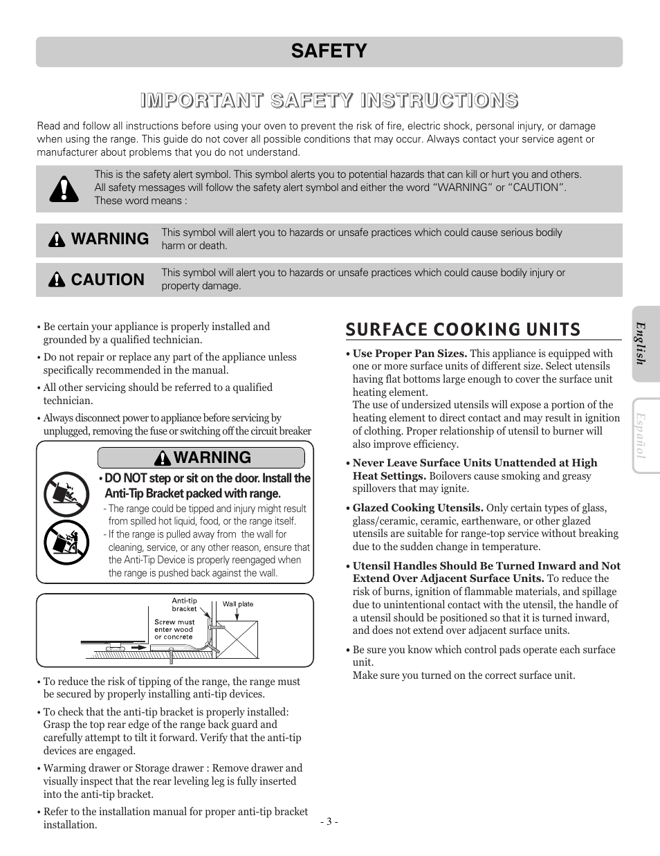 LG LRE30955ST User Manual | Page 3 / 44