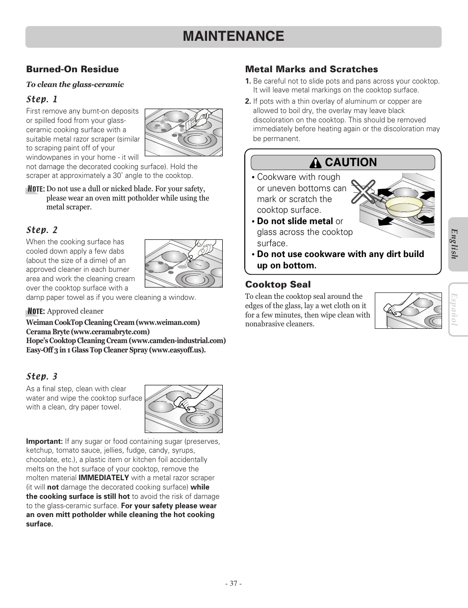 Maintenance, Caution | LG LRE30955ST User Manual | Page 37 / 44