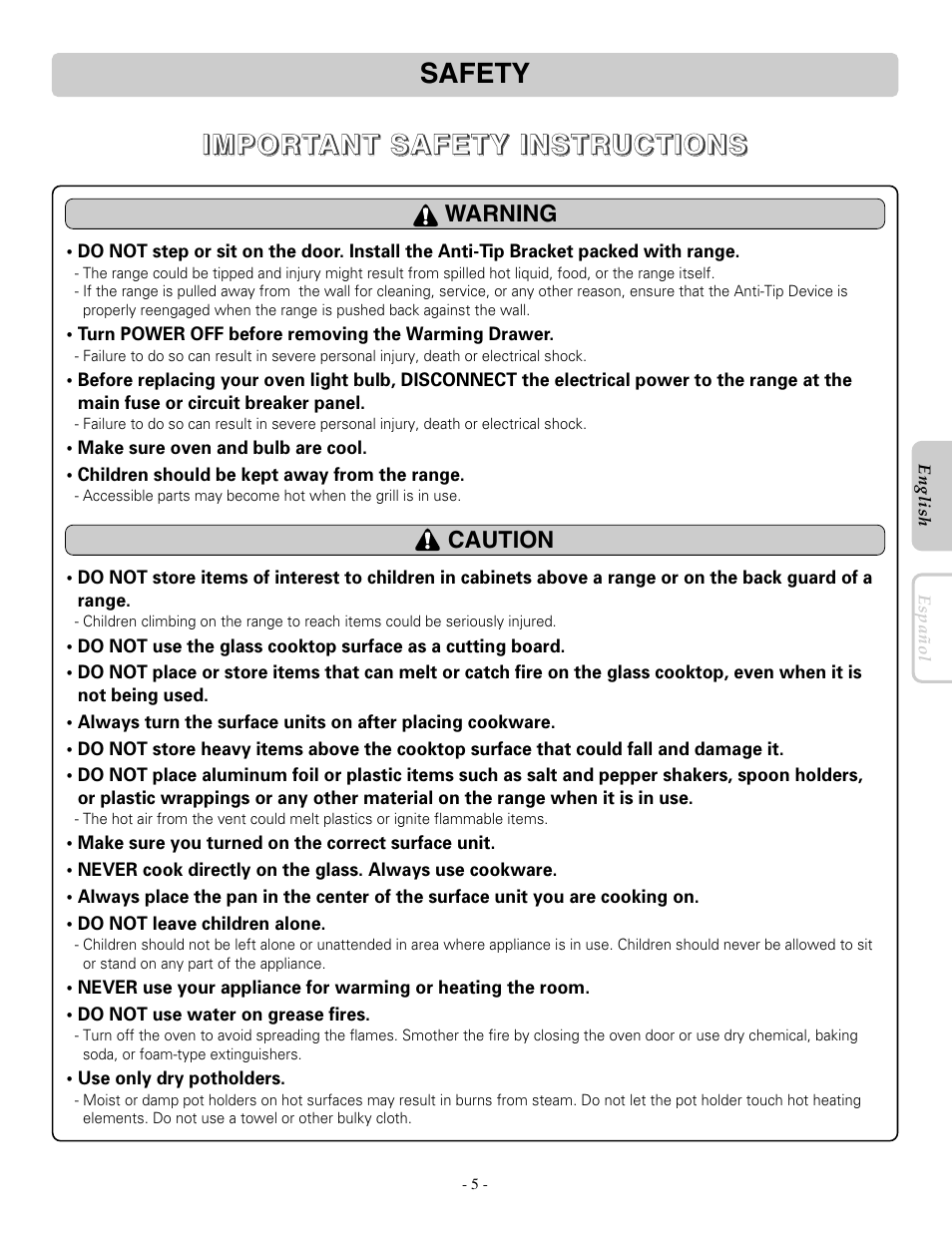 LG LRE30955ST User Manual | Page 5 / 44