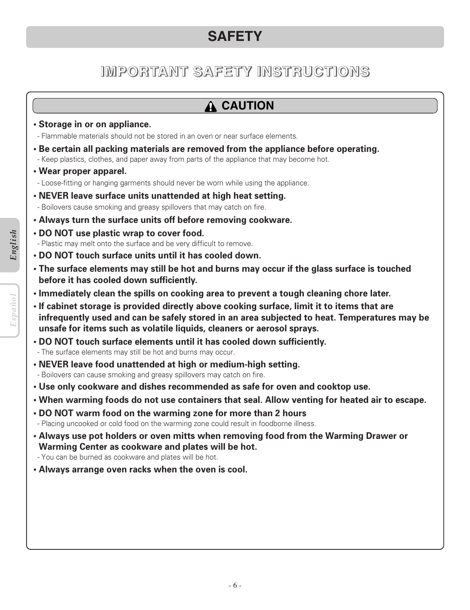 LG LRE30955ST User Manual | Page 6 / 44