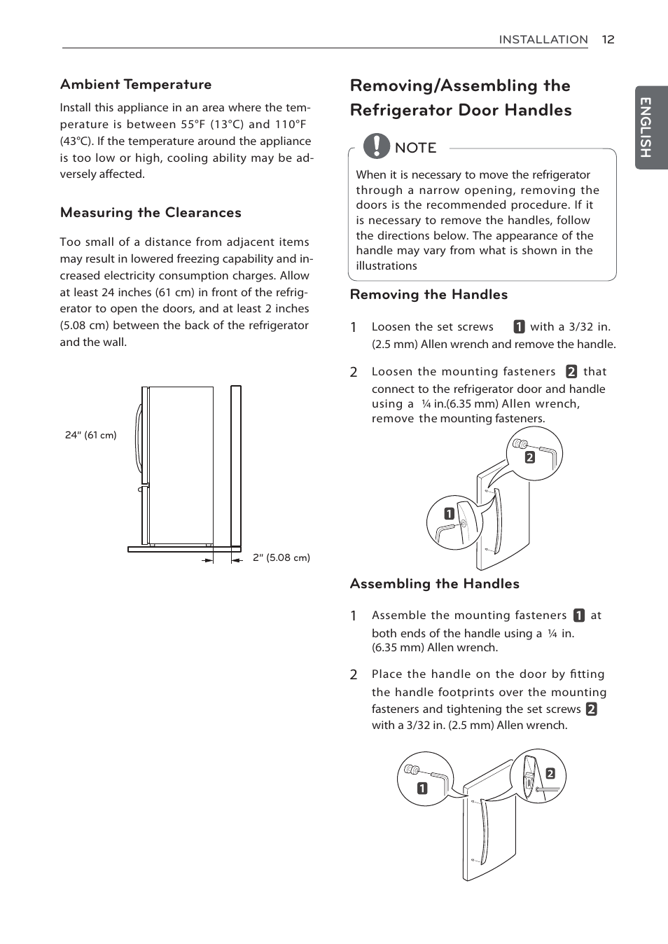 Removing/assembling the refrigerator door handles | LG LFC24770ST User Manual | Page 12 / 46