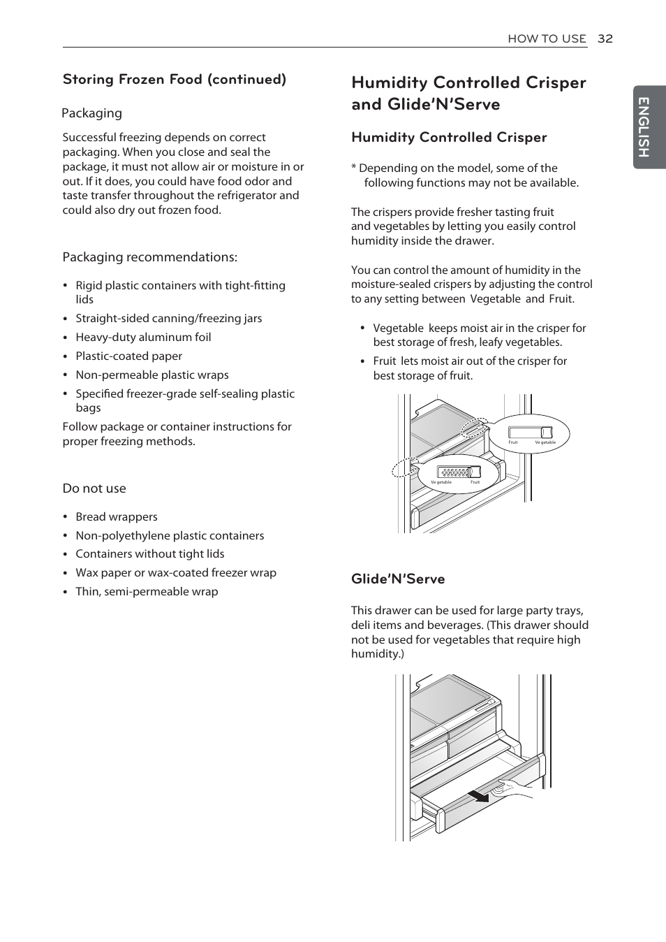 Humidity controlled crisper and glide’n’serve | LG LFC24770ST User Manual | Page 32 / 46