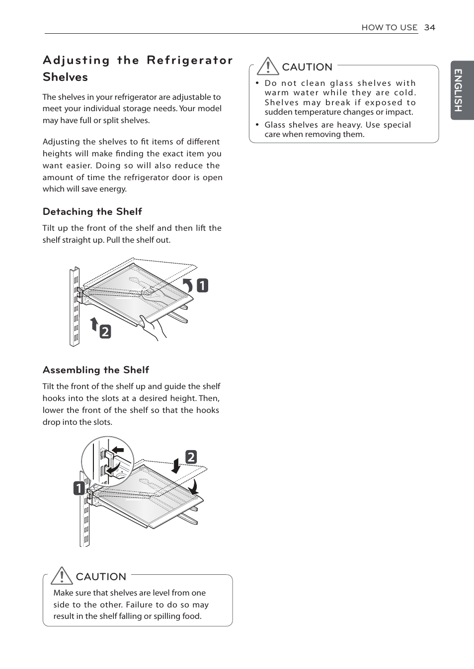 Adjusting the refrigerator shelves | LG LFC24770ST User Manual | Page 34 / 46