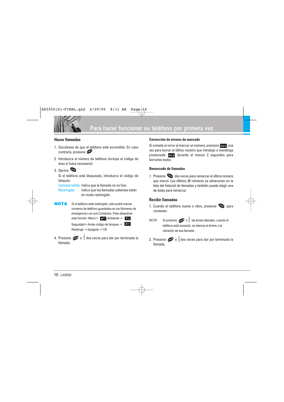 Para hacer funcionar su teléfono por primera vez | LG LGAX5550 User Manual | Page 103 / 174