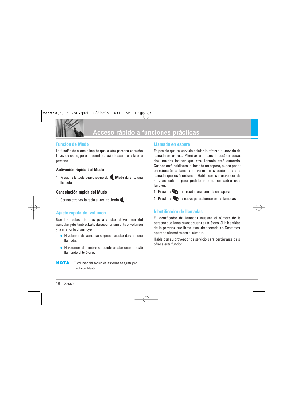 Acceso rápido a funciones prácticas | LG LGAX5550 User Manual | Page 105 / 174