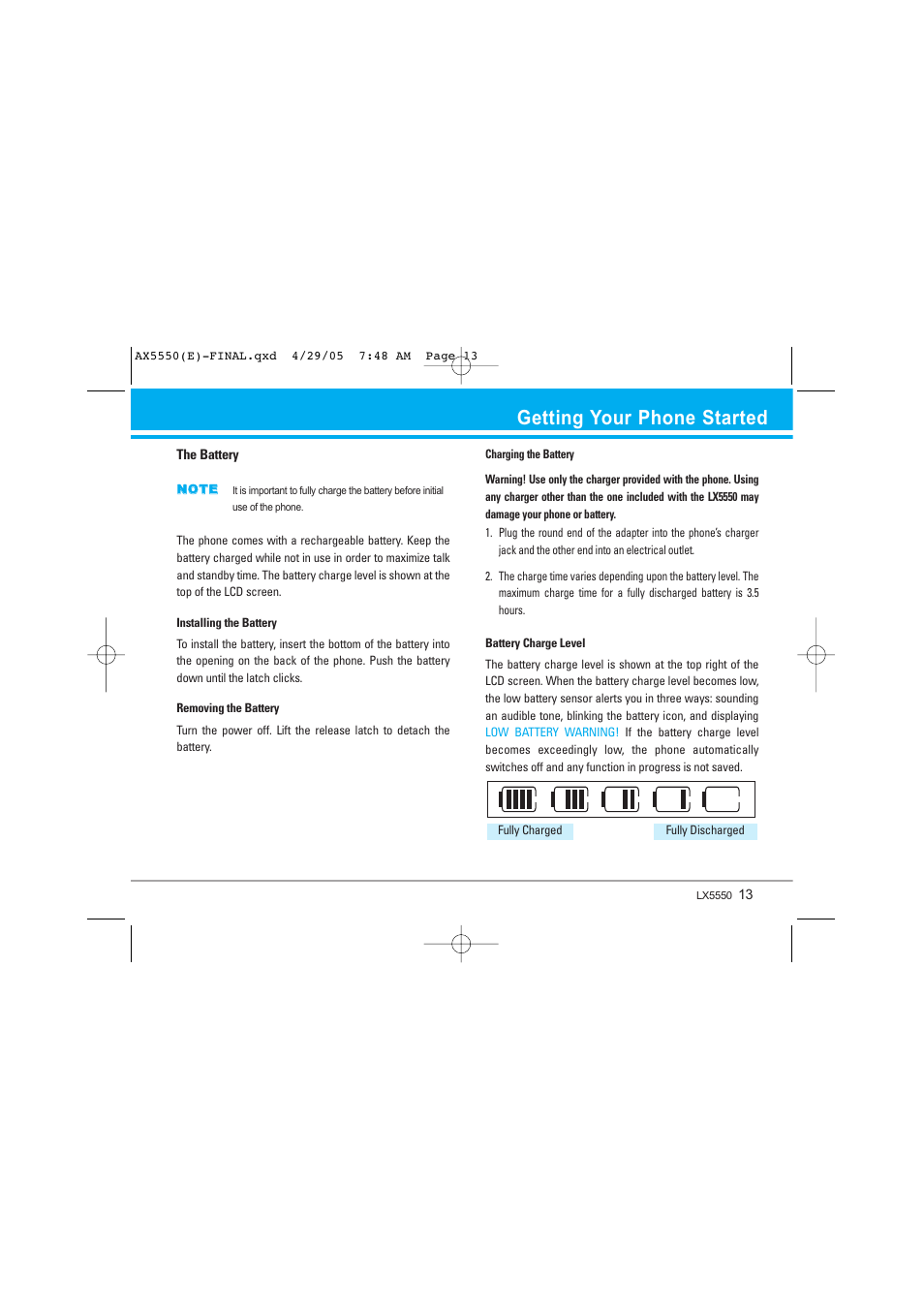 Getting your phone started | LG LGAX5550 User Manual | Page 13 / 174