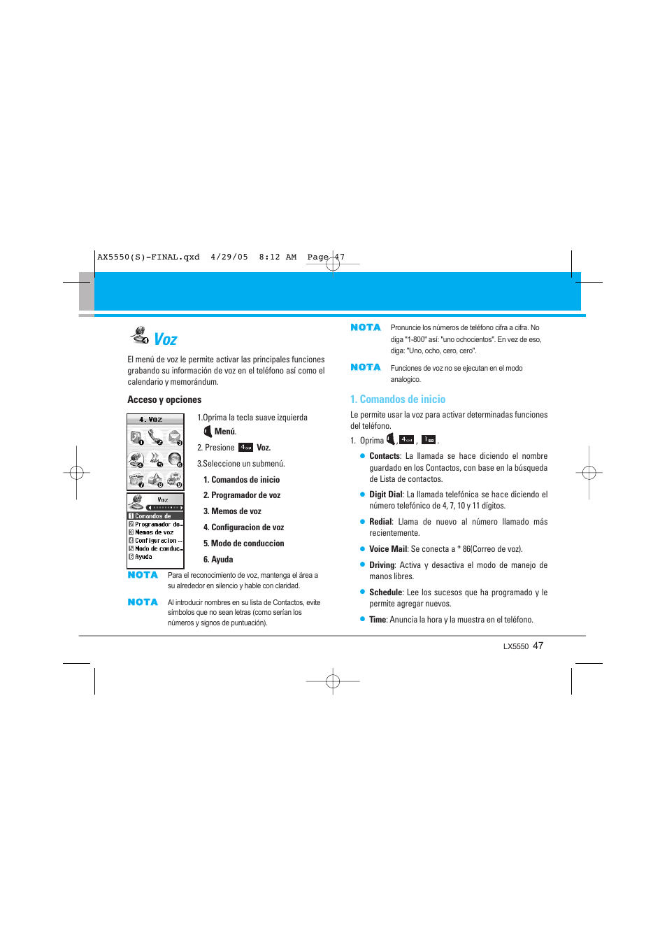 Comandos de inicio | LG LGAX5550 User Manual | Page 134 / 174