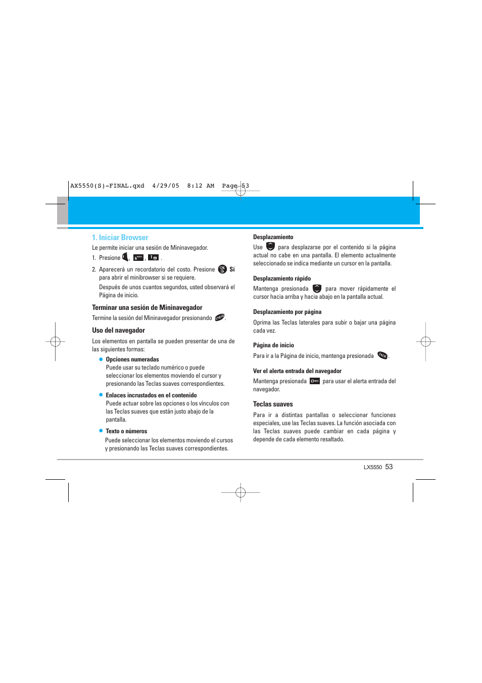 Iniciar browser | LG LGAX5550 User Manual | Page 140 / 174