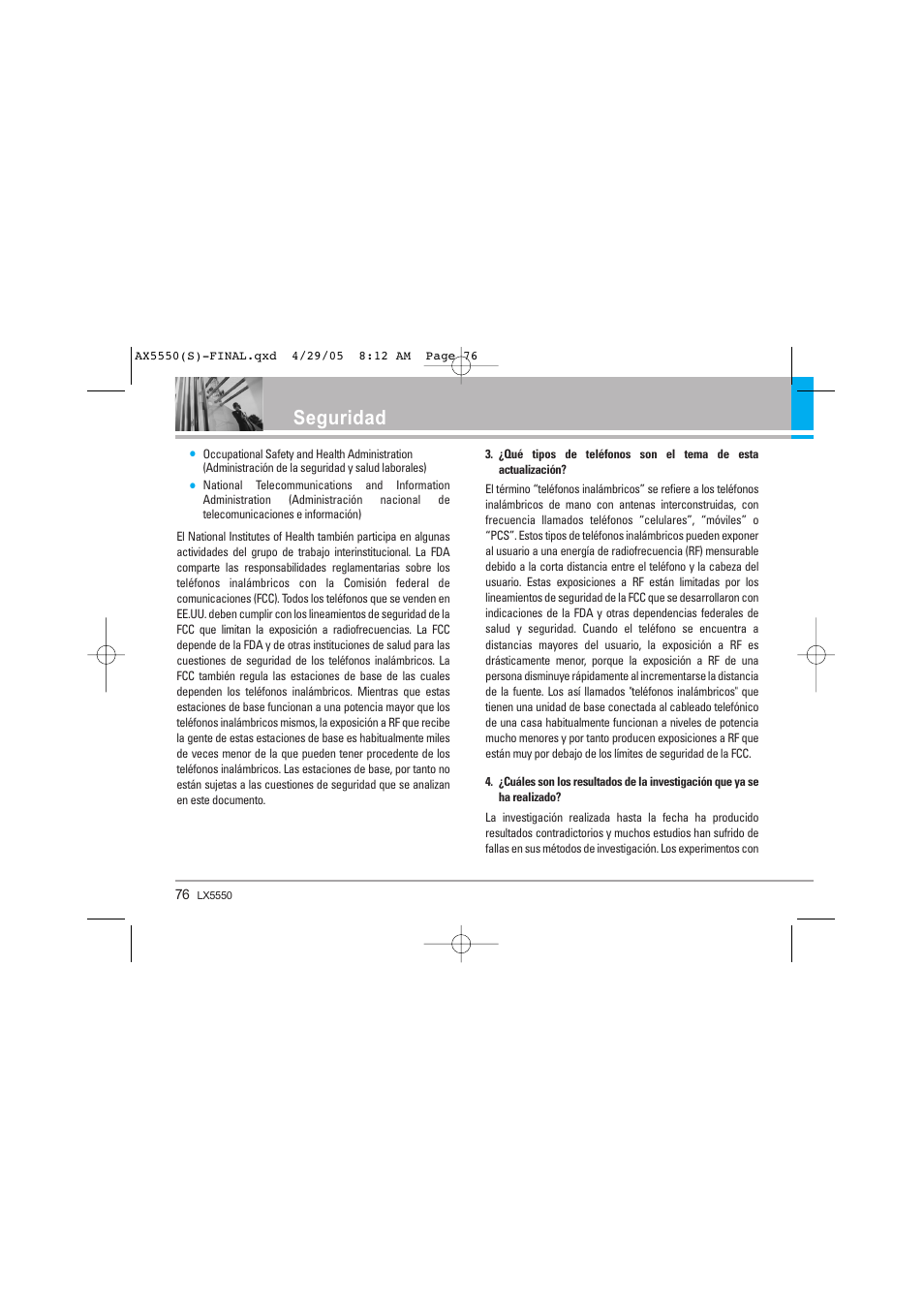 Seguridad | LG LGAX5550 User Manual | Page 163 / 174