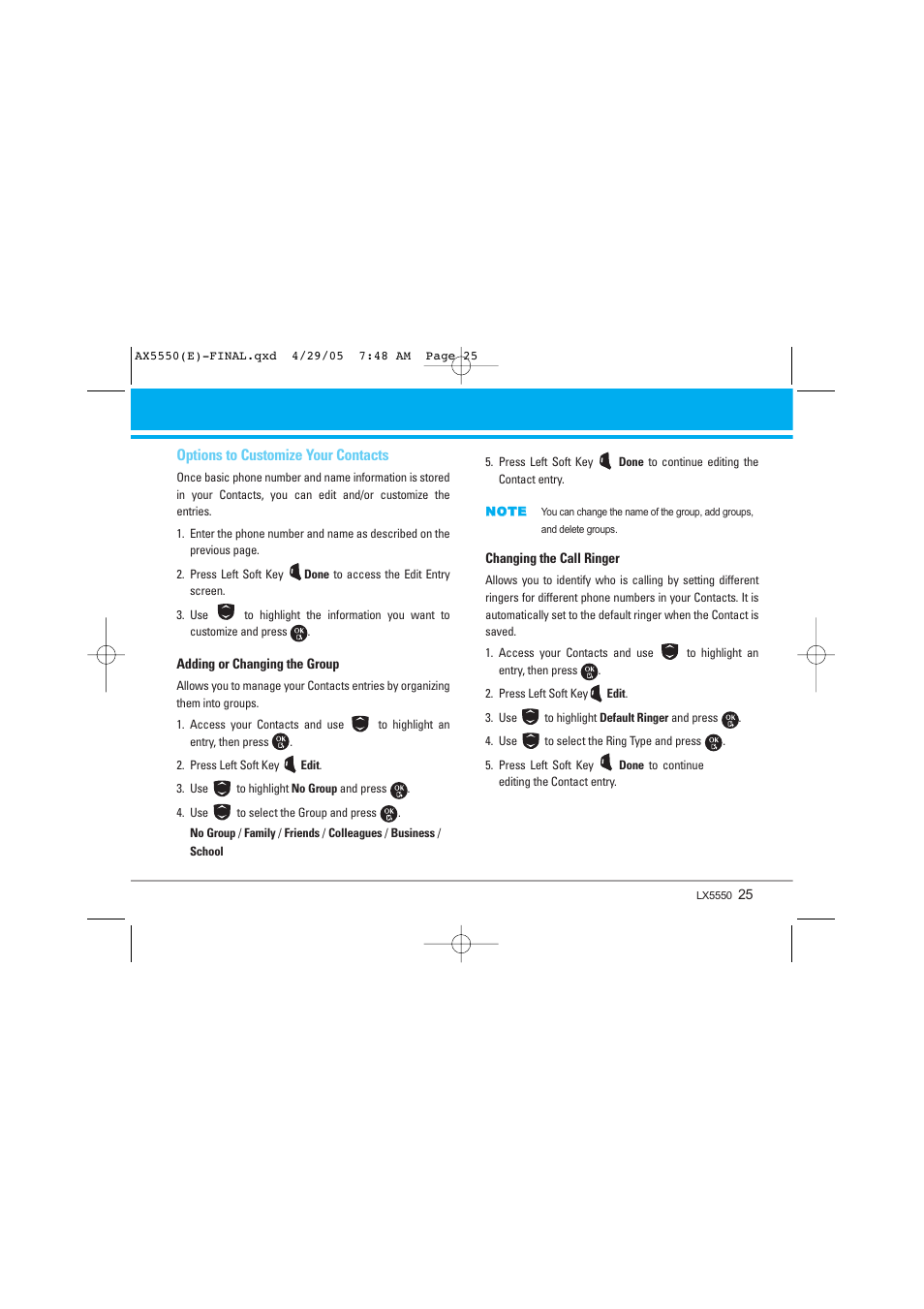 Options to customize your contacts | LG LGAX5550 User Manual | Page 25 / 174