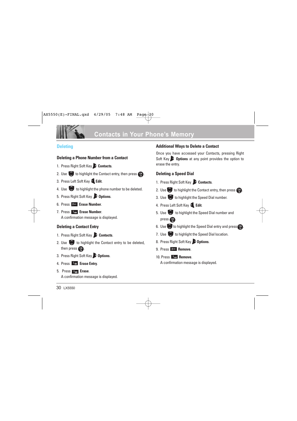 Deleting | LG LGAX5550 User Manual | Page 30 / 174
